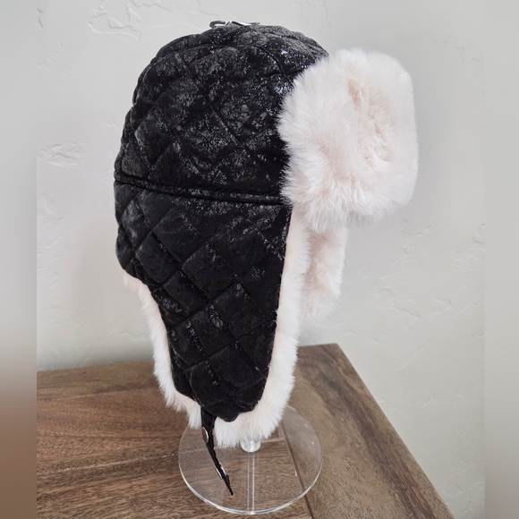 Spyder Women's Quilted Black and White Faux Fur Trapper Style Winter Hat - Picture 10 of 11